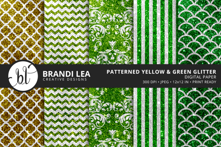 Patterned Yellow and Green Glitter Digital Paper example image 1