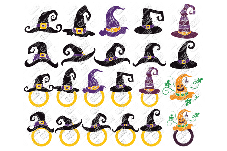 Witch Hat SVG Bundle Monogram in SVG, DXF, PNG, EPS, JPEG