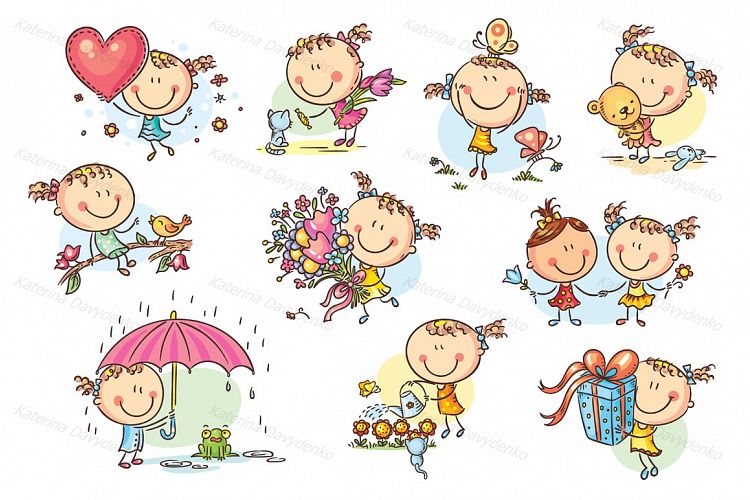 Happy and cute little girl set