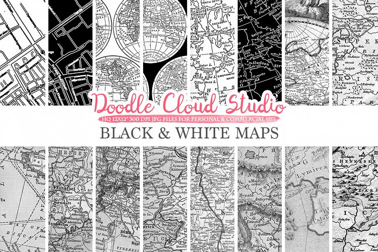 Black and White Maps digital paper, Vintage Old World Map, City Map, Nautical Maps geographic map textures for Personal & Commercial Use