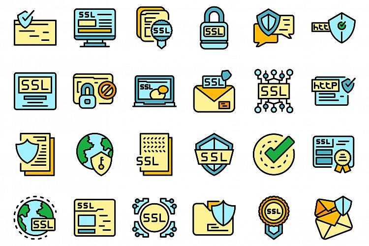 SSL certificate icons set vector flat example image 1