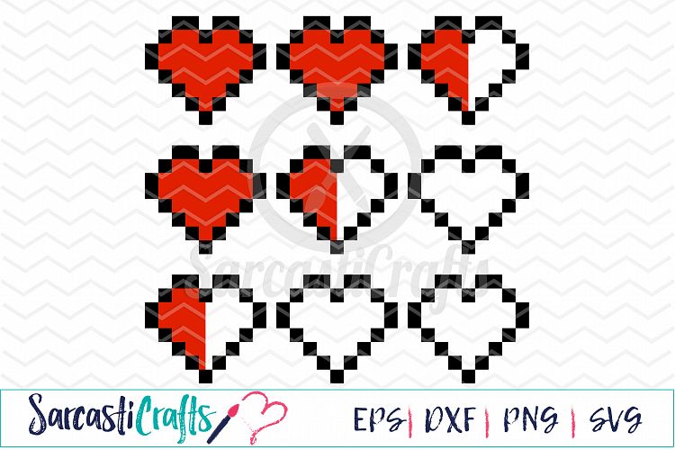 8bit Hearts - Digital Printable - Cuttable File - Digital Download - SVG EPS PNG DXF 