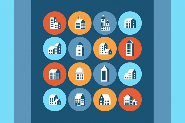 Icons flat buildings