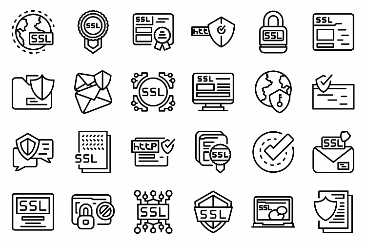 SSL certificate icons set, outline style example image 1
