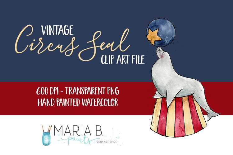Vintage Circus Seal Watercolor Clip Art PNG