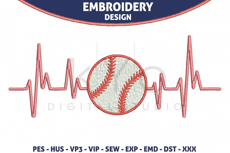 Baseball Heartbeats HUS VP3 EXP VIP PES Embroidery files, Baseball Embroidery design files