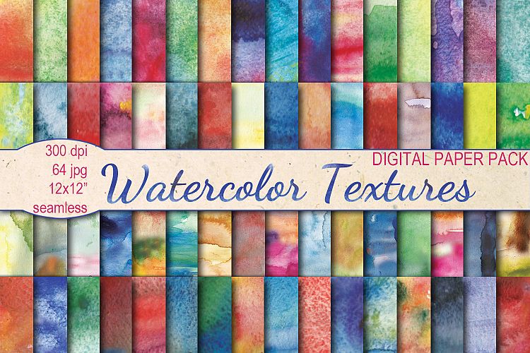 Colorful Watercolor Textures seamless digital paper pack