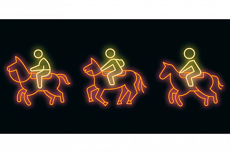 Horseback riding icons set vector neon example image 1