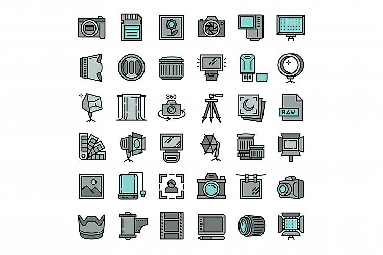 Photographer equipment icons set, outline style example image 1