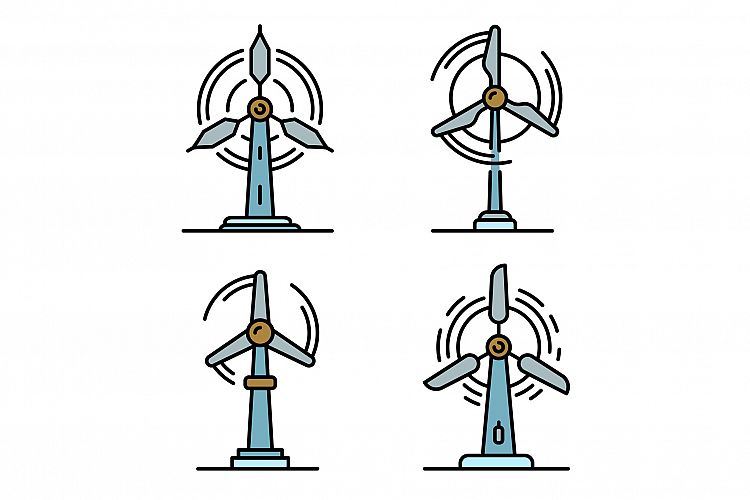 Wind turbine icons set vector flat example image 1
