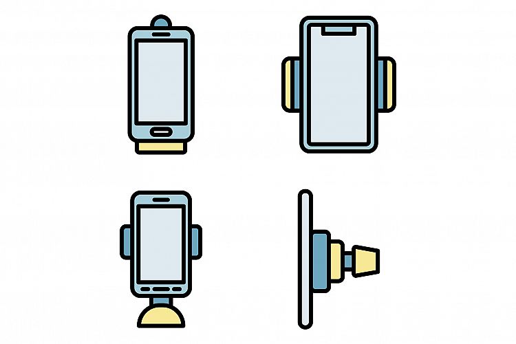 Mobile phone holder icons vector flat example image 1