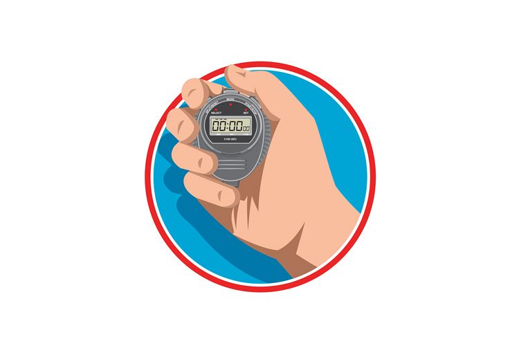 Hand Holding Digital Stopwatch Retro Style