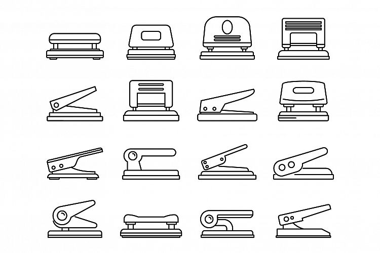 Hole puncher accessory icons set, outline style example image 1