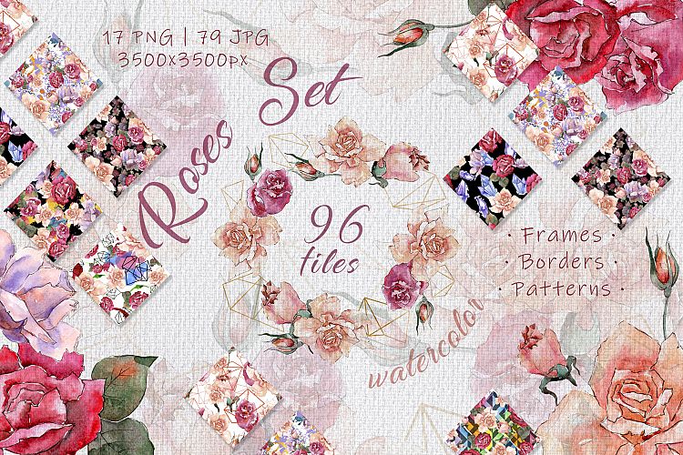 Pink and beige roses PNG watercolor set