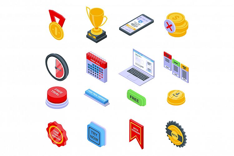 Free trial version icons set, isometric style example image 1