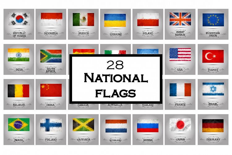 Polygonal flags vector set.