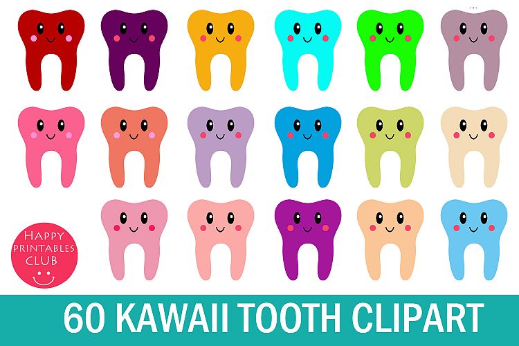 60 Kawaii Tooth Clipart-Tooth Clipart-Happy Tooth Clipart