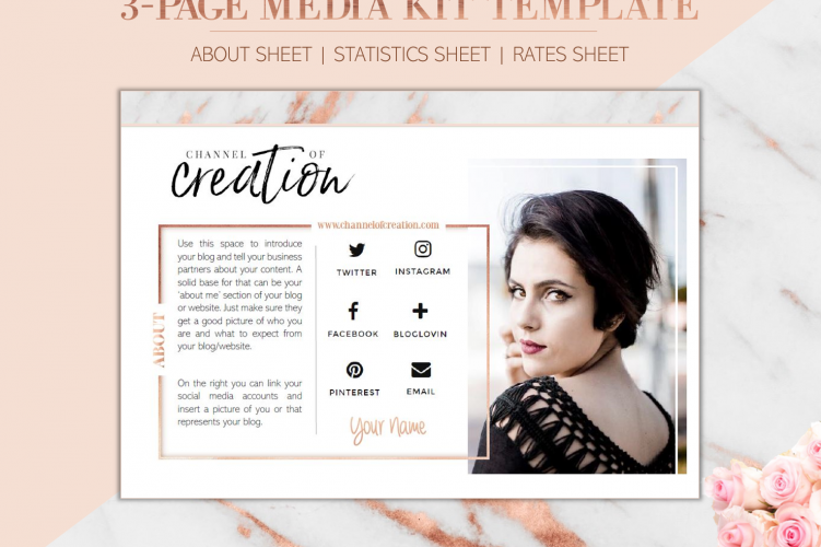 3-Page Media Kit Blogger Template - ROSIE - Press Kit for Blog, MS WORD (.docx), incl. About sheet/ Statistics sheet/ Rates sheet