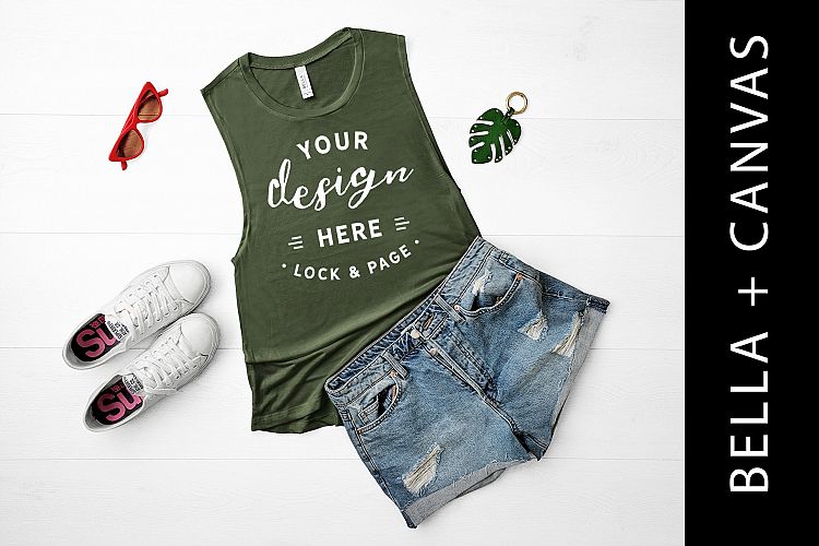 Military Green Bella Canvas 8803 Mockup Tank Top Muscle Top