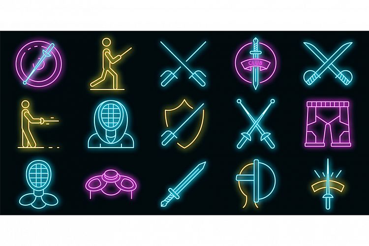 Fencing icons set vector neon example image 1