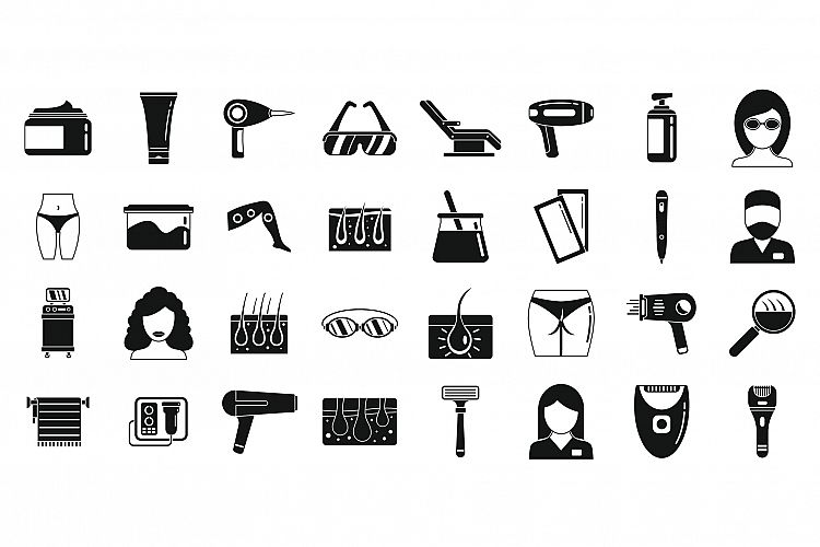 Cosmetic laser hair removal icons set, simple style example image 1