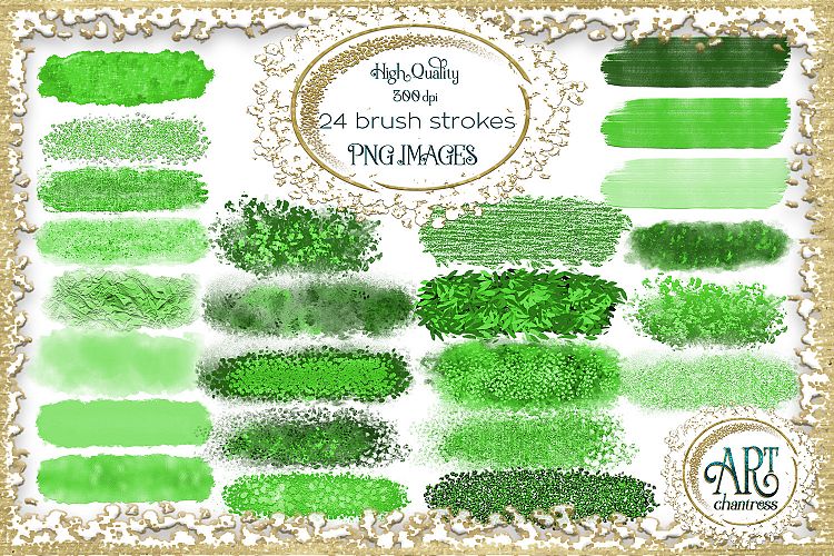 Lime Green Glitter Greenery Digital Clipart Brush Stroke - 24 of beautiful PNG files