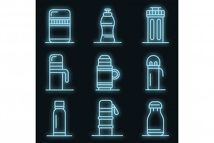 Vacuum insulated water bottleicons set vector neon example image 1