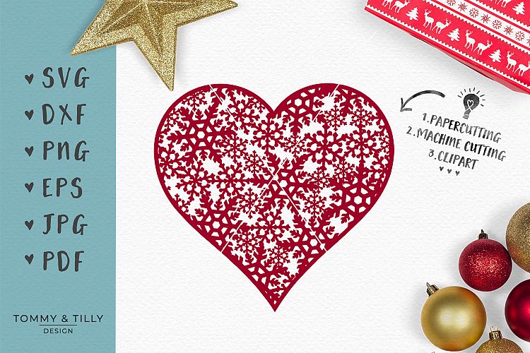 Snowflake Heart - SVG EPS DXF PNG PDF JPG Cut File