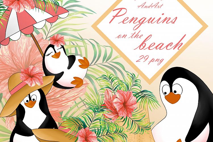 Beach penguins clipart