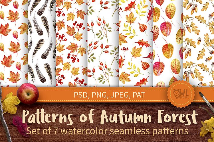 Autumn Watercolor Seamless Patterns Set