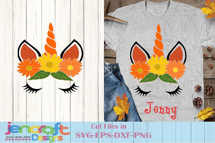 Fall Unicorn SVG Flower Crown Floral Eyelashes Face