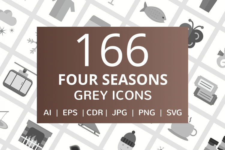 166 Four Seasons Flat Greyscale Icons