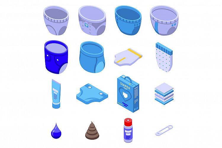 Diaper icons set, isometric style example image 1
