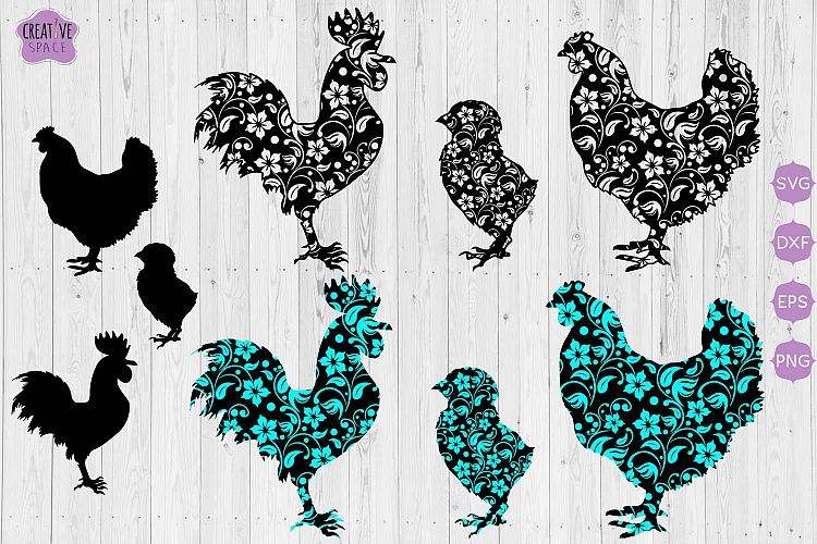 Chicken Family Svg, Floral Rooster svg, Chick svg, Hen svg