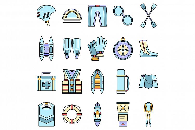 Rafting icon set line color vector example image 1