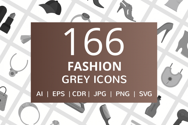 166 Fashion Flat Greyscale Icons