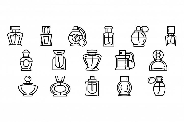 Fragrance bottles icons set, outline style example image 1