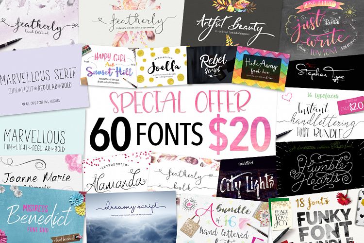 Joanne Marie 60 Font Bundle