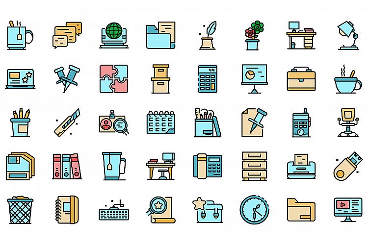 Space organization icons set vector flat example image 1