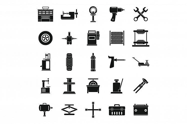 Car tire fitting icons set, simple style (1356963) | Icons | Design Bundles