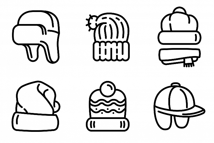 Winter headwear icons set, outline style example image 1