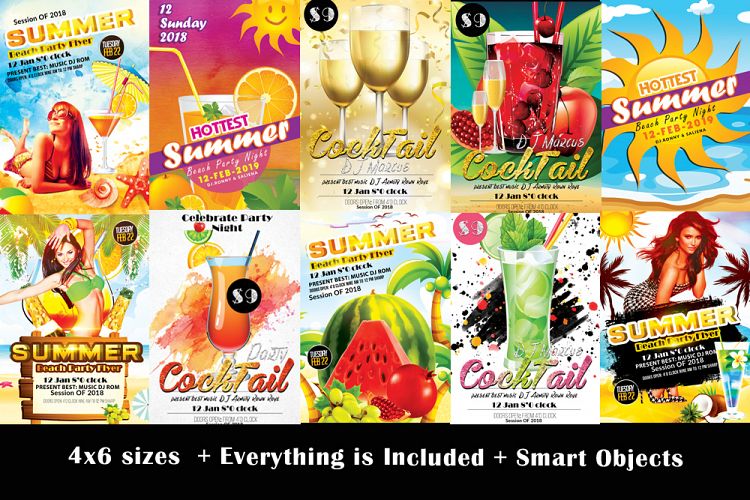 10 Summer Beach Cocktail Party Flyers Bundle