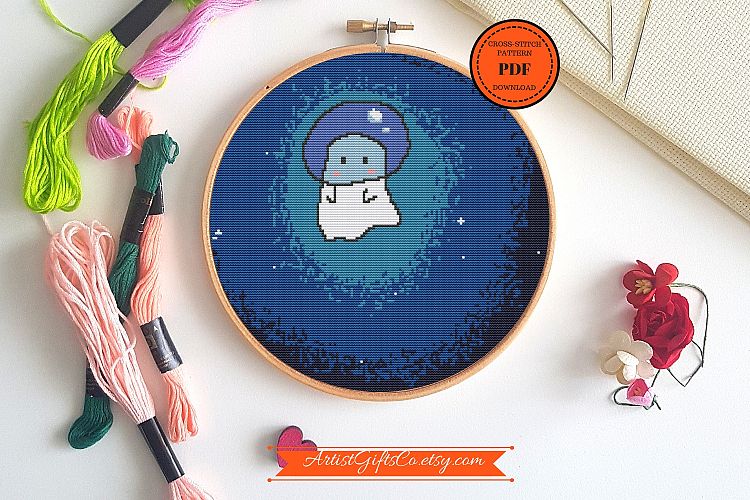 Cross Stitch Halloween ghost pattern PDF Embroidery design