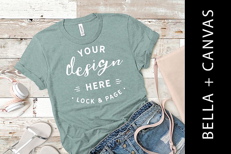 Heather Dusty Blue Bella Canvas 3001 T-Shirt Mockup