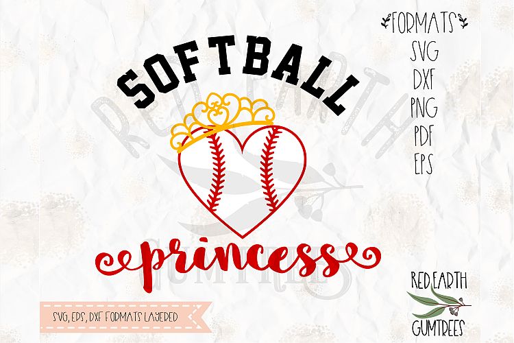 Softball princess with crown in SVG,DXF,PNG,EPS,PDF formats