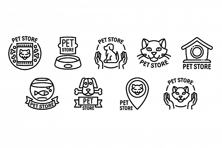 Pet store icons set, outline style example image 1