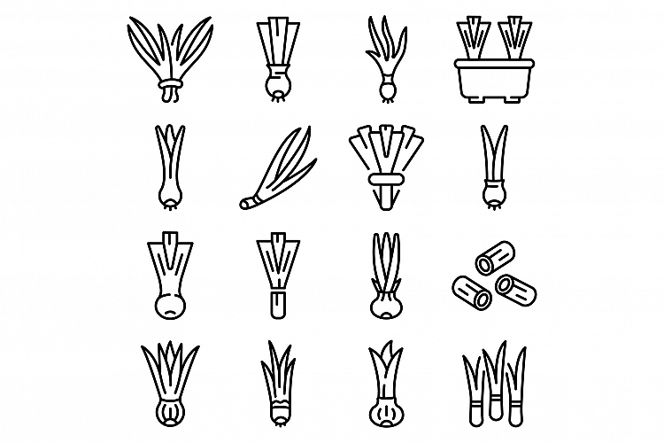 Chives icons set, outline style example image 1