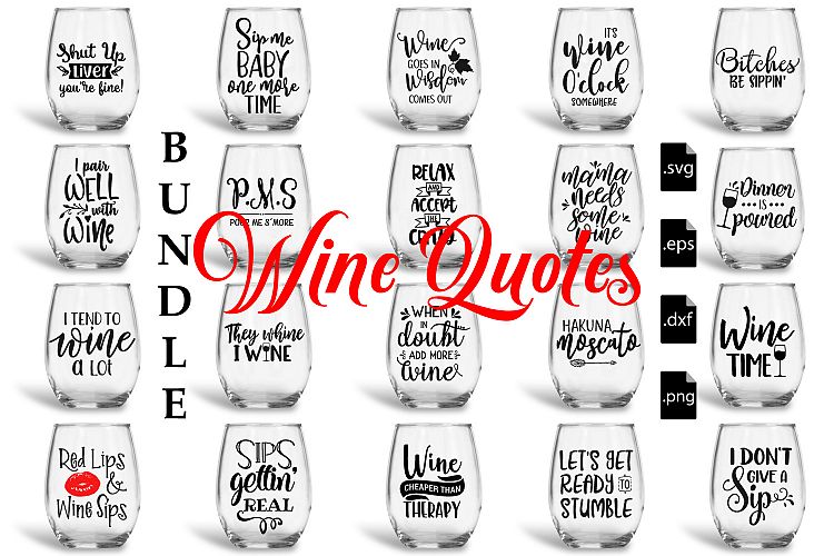 Wine Quotes Bundle SVG, EPS, DXF, PNG