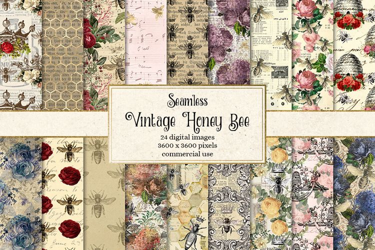 Vintage Honey Bee Digital Paper