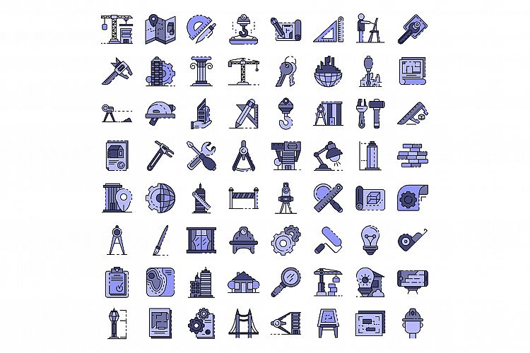 Architect equipment icons set vector flat example image 1